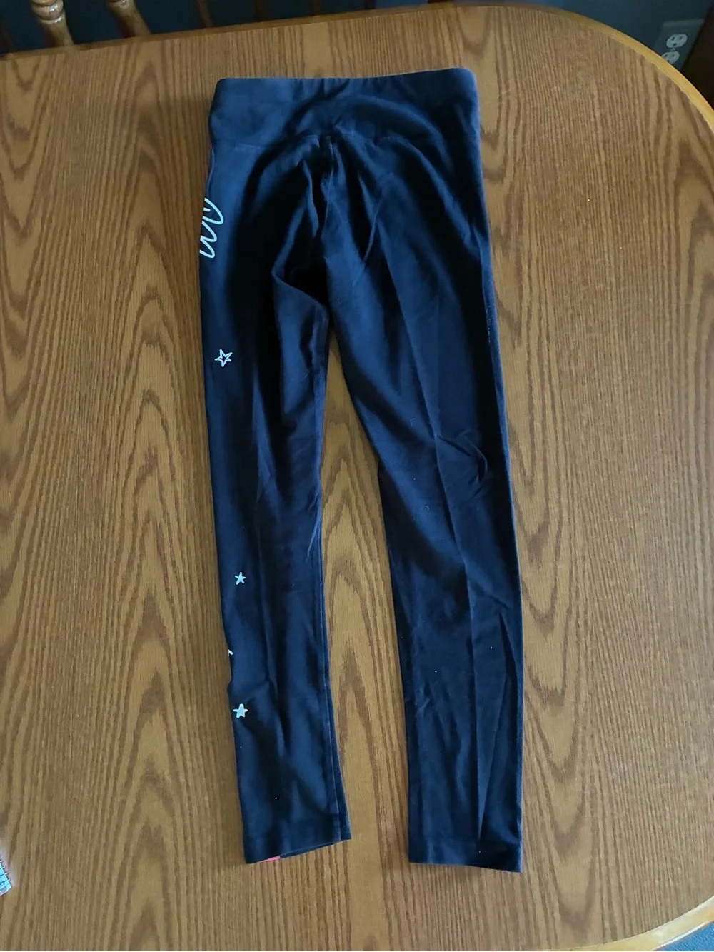 Justice Black Leggings with Pink Side Panel and White Script